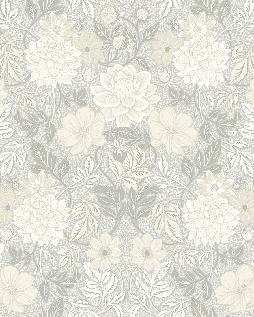 7664 Dahlia Garden Light Grey and Beige Falsterbo III Wallpaper by Boråstapeter