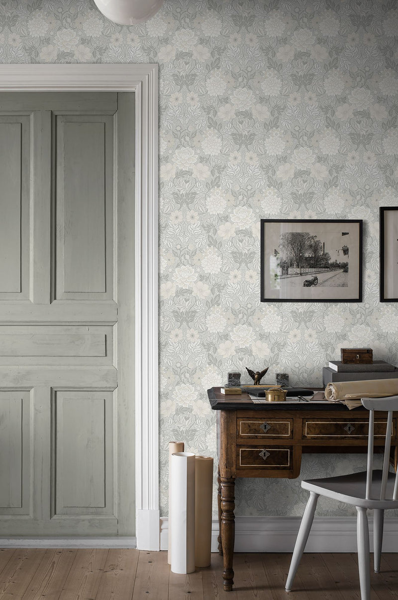 7664 Dahlia Garden Light Grey and Beige Falsterbo III Wallpaper by Boråstapeter