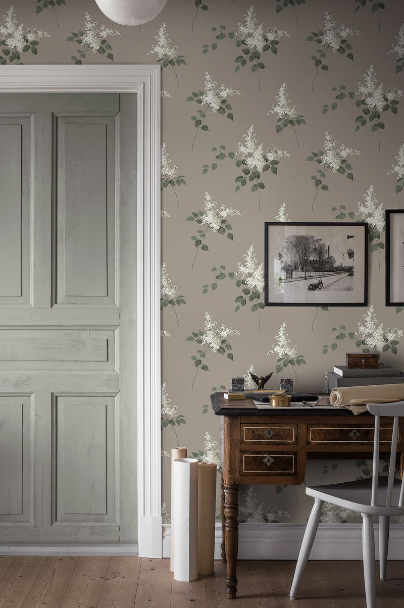 7667 Lilacs Light Brown and White Falsterbo III Wallpaper by Boråstapeter