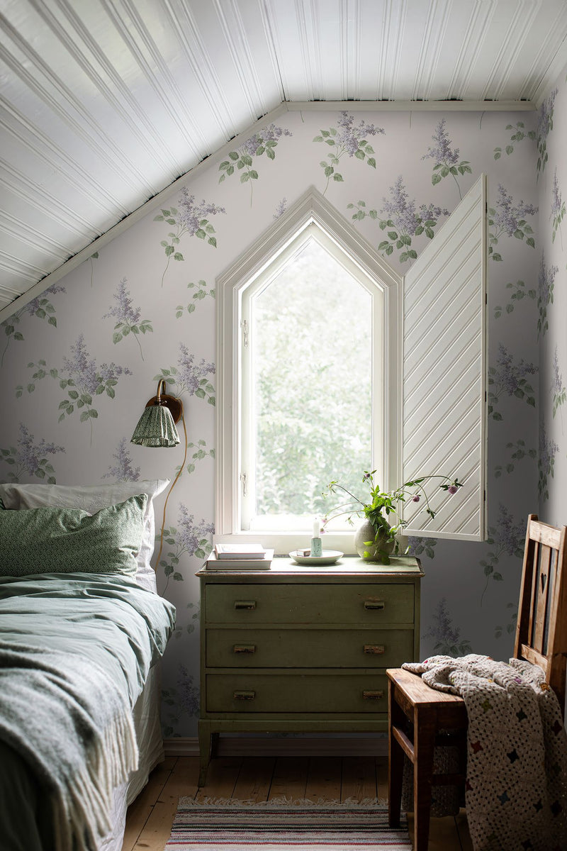 7668 Lilacs Light Beige and Purple Falsterbo III Wallpaper by Boråstapeter