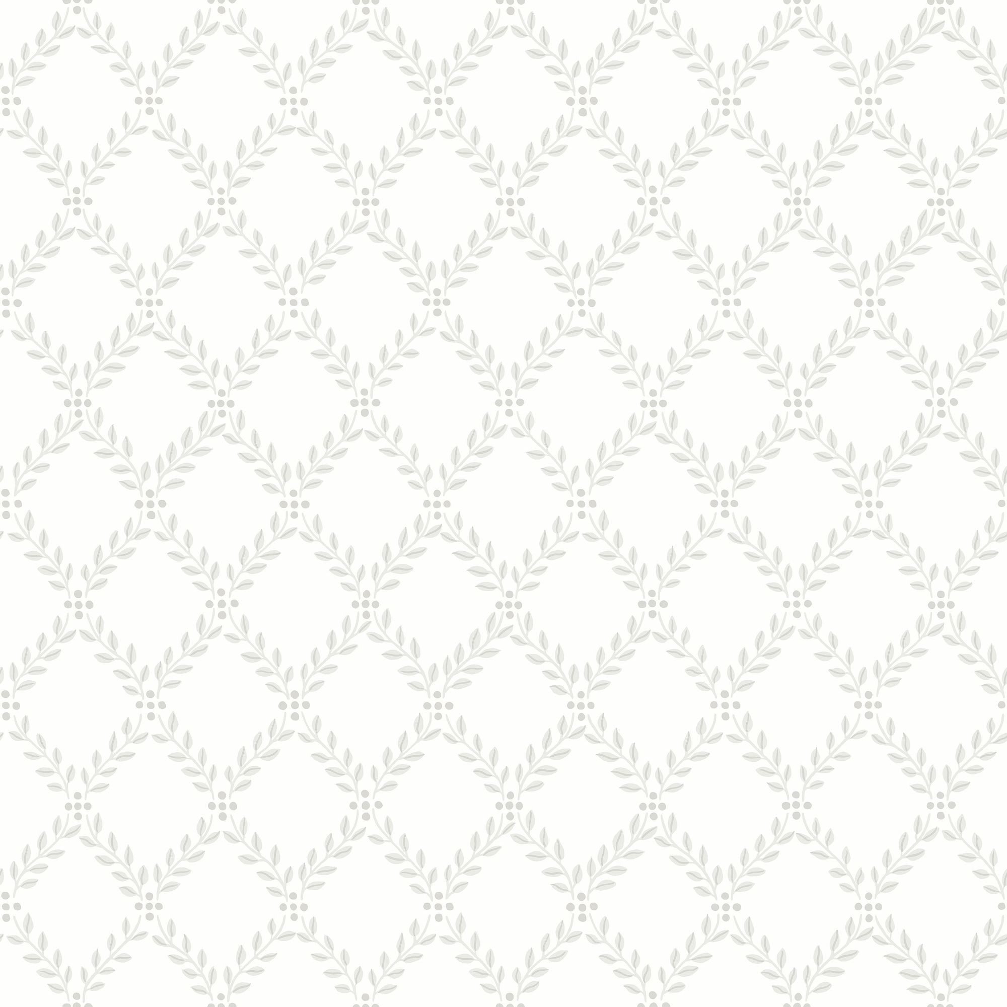 7670 Trellis Leaves Light Grey and White Falsterbo III Wallpaper by Boråstapeter