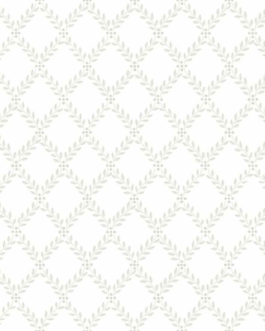 7670 Trellis Leaves Light Grey and White Falsterbo III Wallpaper by Boråstapeter