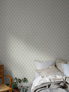 7671 Trellis Leaves Light Green and White Falsterbo III Wallpaper by Boråstapeter