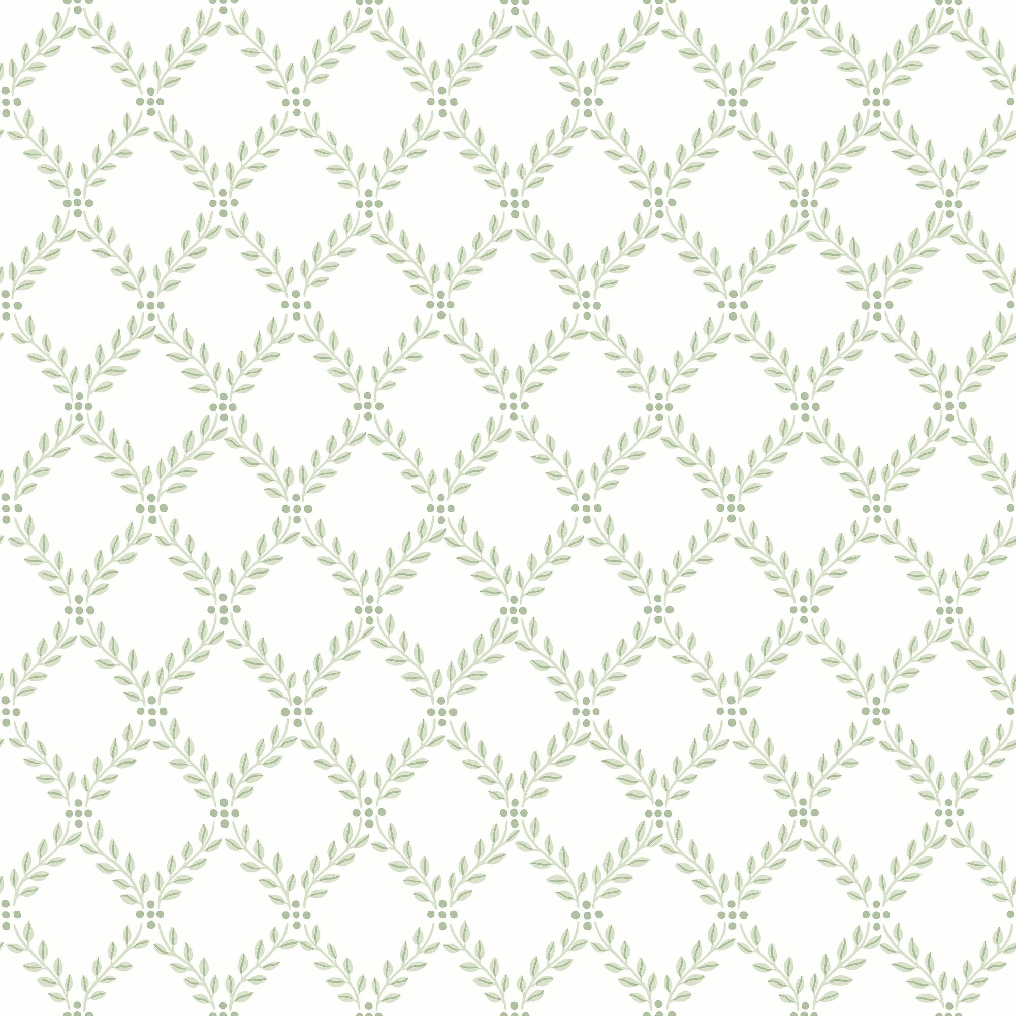 7671 Trellis Leaves Light Green and White Falsterbo III Wallpaper by Boråstapeter