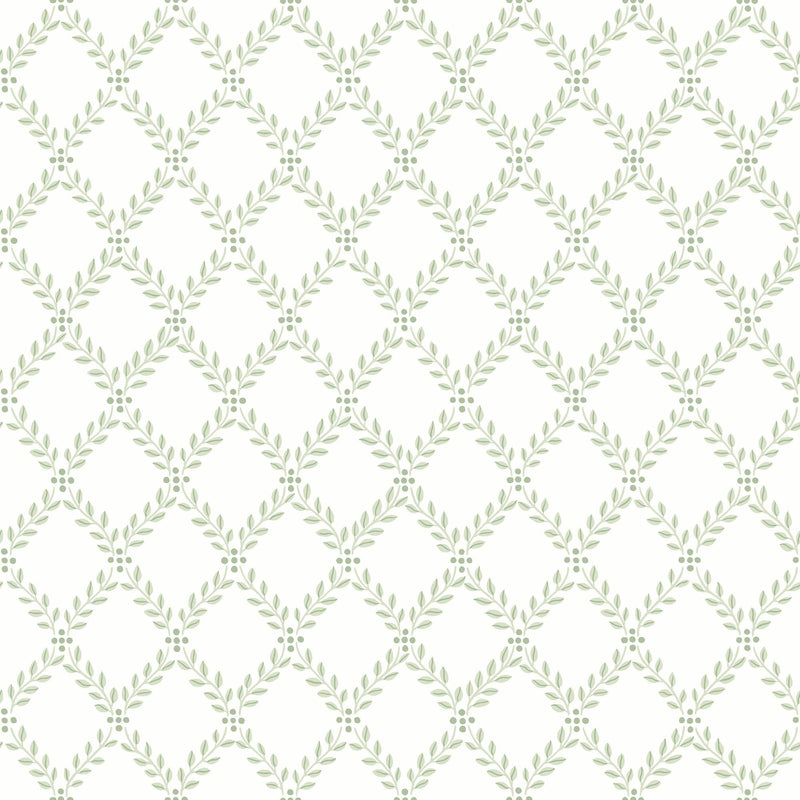 7671 Trellis Leaves Light Green and White Falsterbo III Wallpaper by Boråstapeter