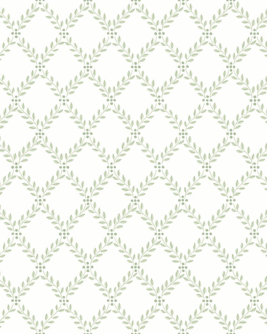 7671 Trellis Leaves Light Green and White Falsterbo III Wallpaper by Boråstapeter