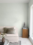 7671 Trellis Leaves Light Green and White Falsterbo III Wallpaper by Boråstapeter
