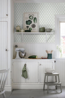 7671 Trellis Leaves Light Green and White Falsterbo III Wallpaper by Boråstapeter