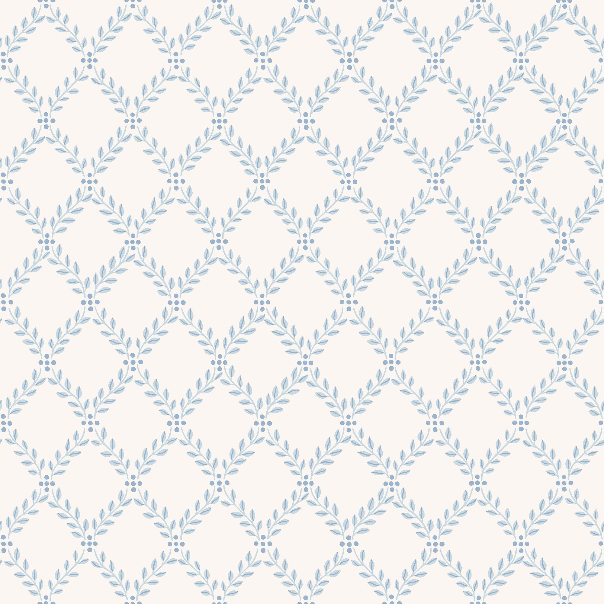 7672 Trellis Leaves Light Blue and Grey Falsterbo III Wallpaper by Boråstapeter