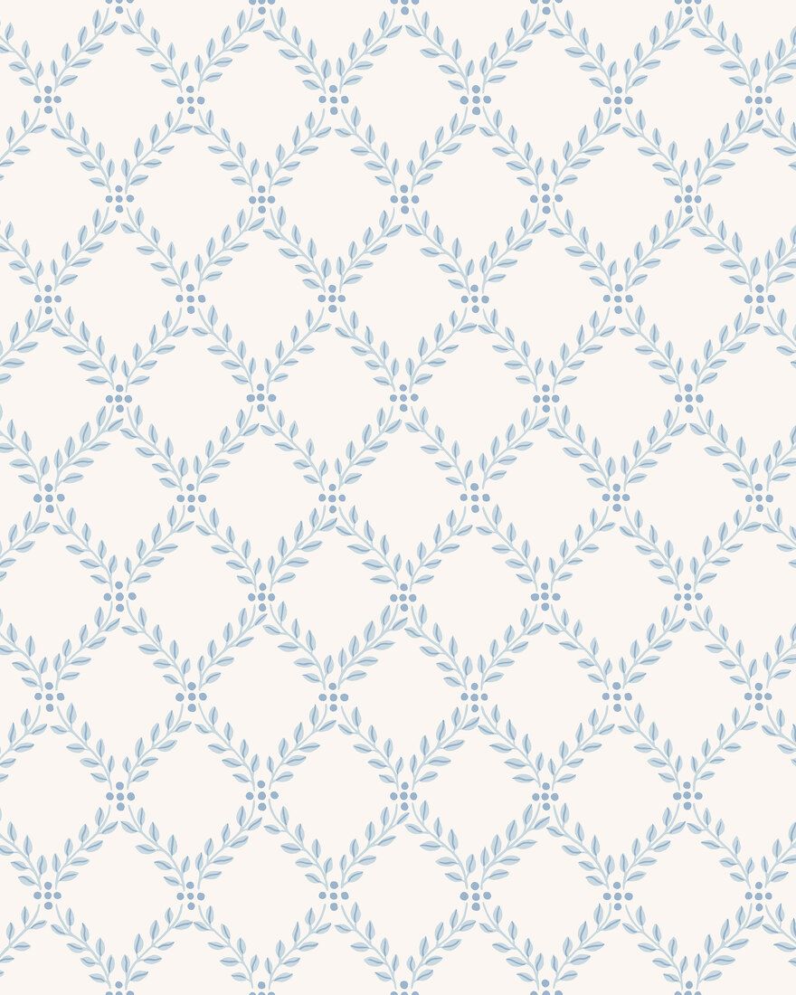 7672 Trellis Leaves Light Blue and Grey Falsterbo III Wallpaper by Boråstapeter