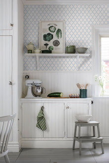 7672 Trellis Leaves Light Blue and Grey Falsterbo III Wallpaper by Boråstapeter