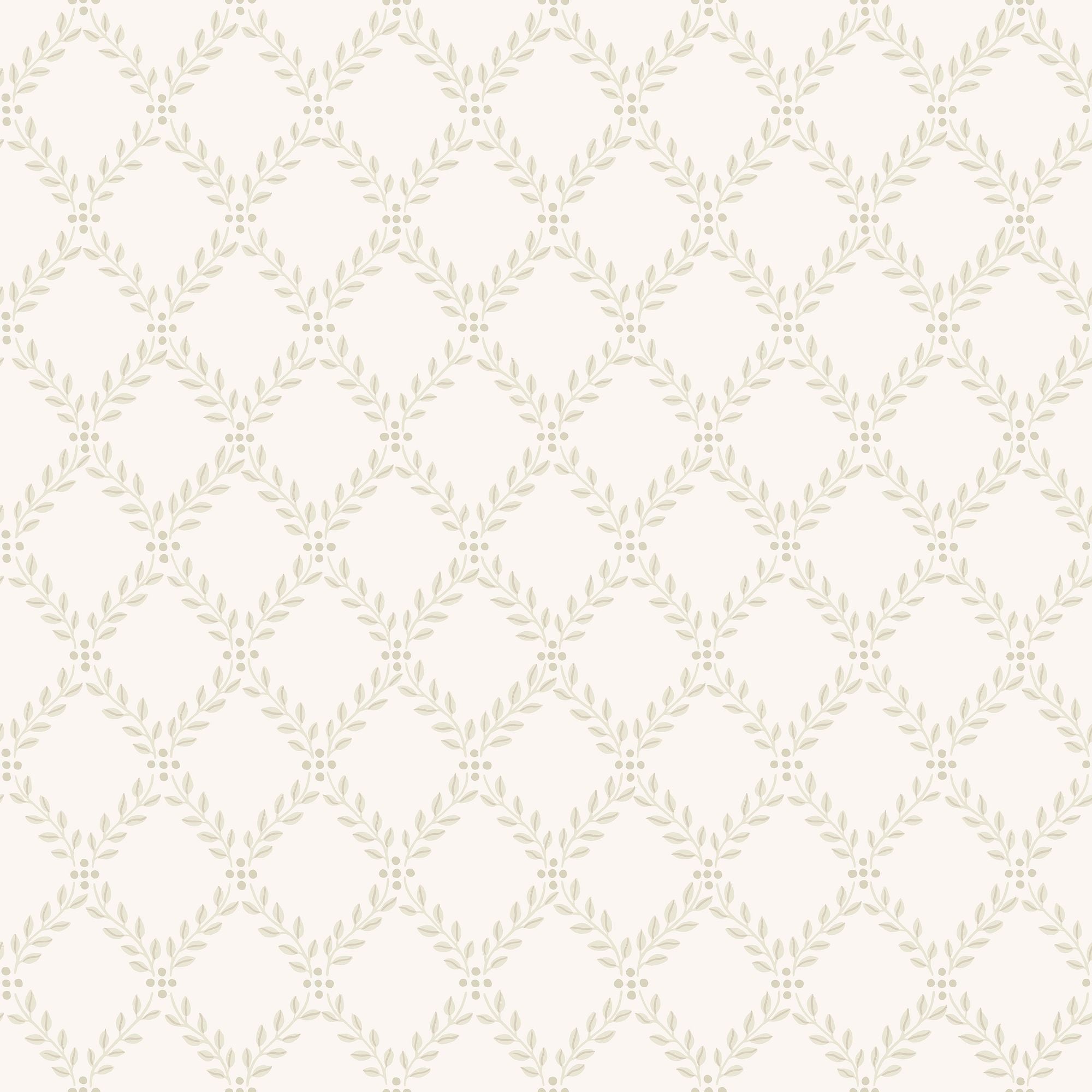7673 Trellis Leaves Light Beige and White Falsterbo III Wallpaper by Boråstapeter