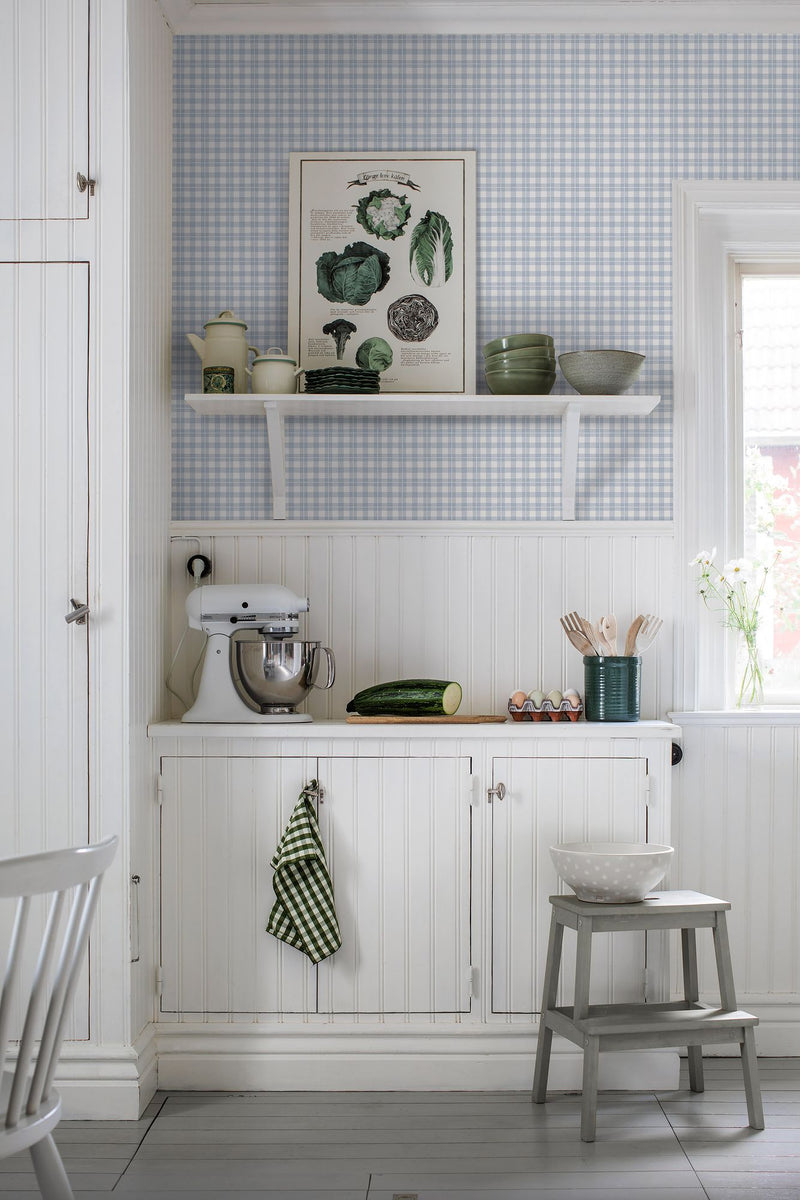 7674 Frida Light Blue and White Falsterbo III Wallpaper by Boråstapeter