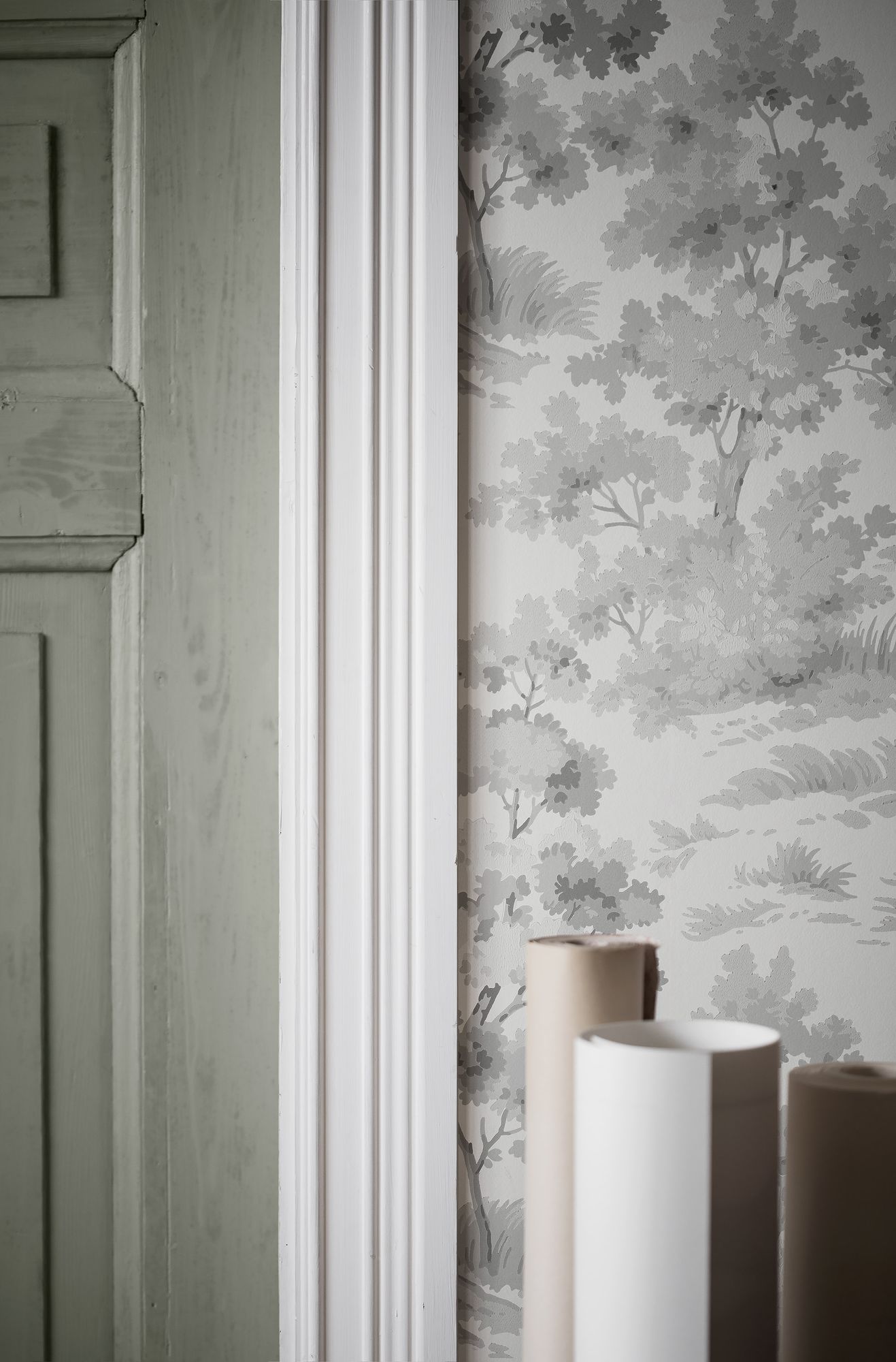 7677 Countryside Morning Light Grey and White Falsterbo III Wallpaper by Boråstapeter