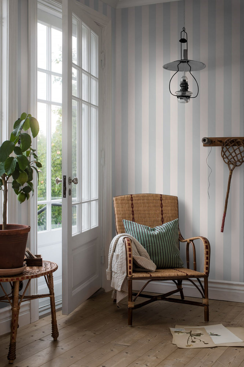 7683 Falsterbo Stripe Light Blue and Beige Falsterbo III Wallpaper by Boråstapeter