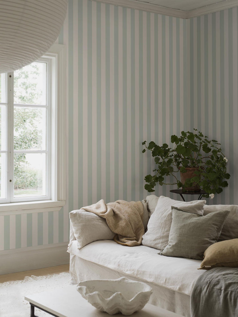 7684 Falsterbo Stripe Light Green and Beige Falsterbo III Wallpaper by Boråstapeter