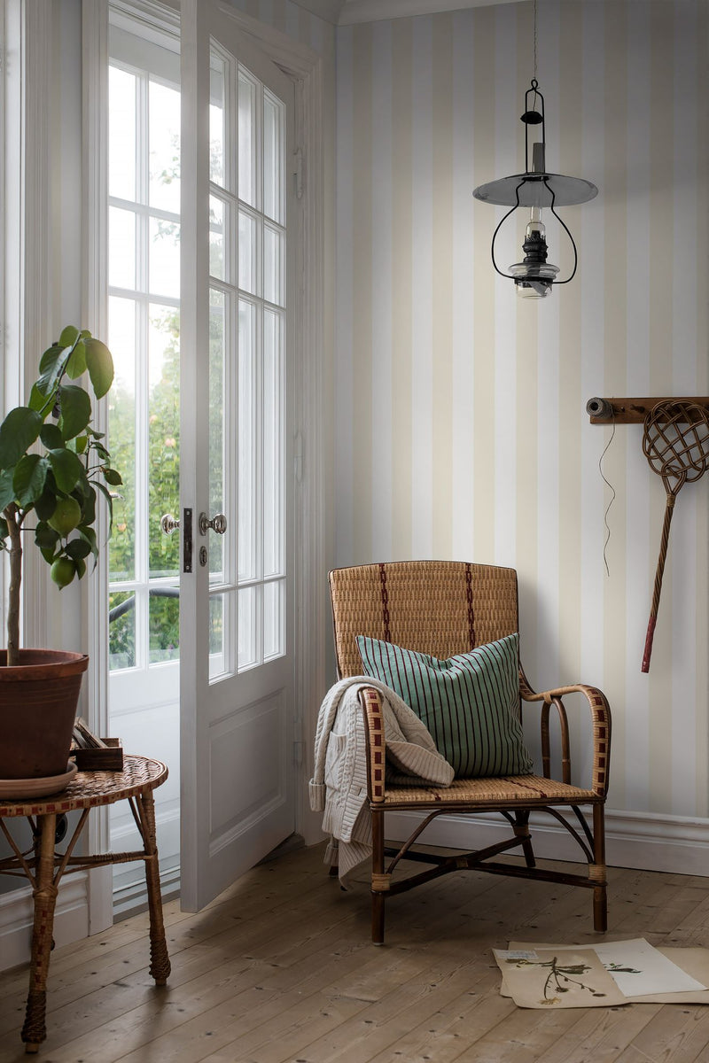 7685 Falsterbo Stripe Light Beige and White Falsterbo III Wallpaper by Boråstapeter