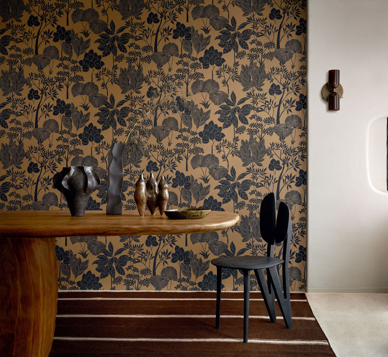 76900508 Inara Noir/Doré Tressora Wallpaper by Casamance