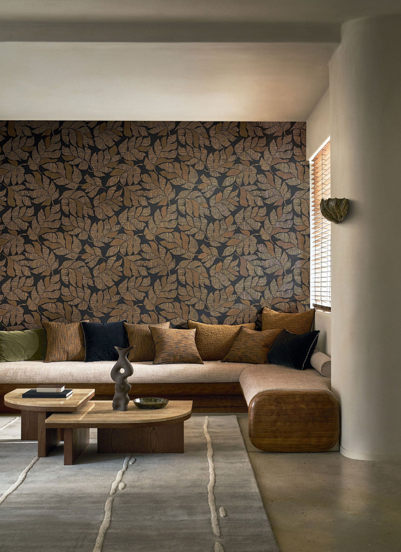 76911324 Lontara Noir/Doré Tressora Wallpaper by Casamance