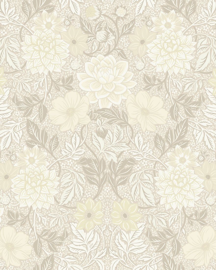 Dahlia Garden Light Beige and White Falsterbo III Wallpaper by Boråstapeter