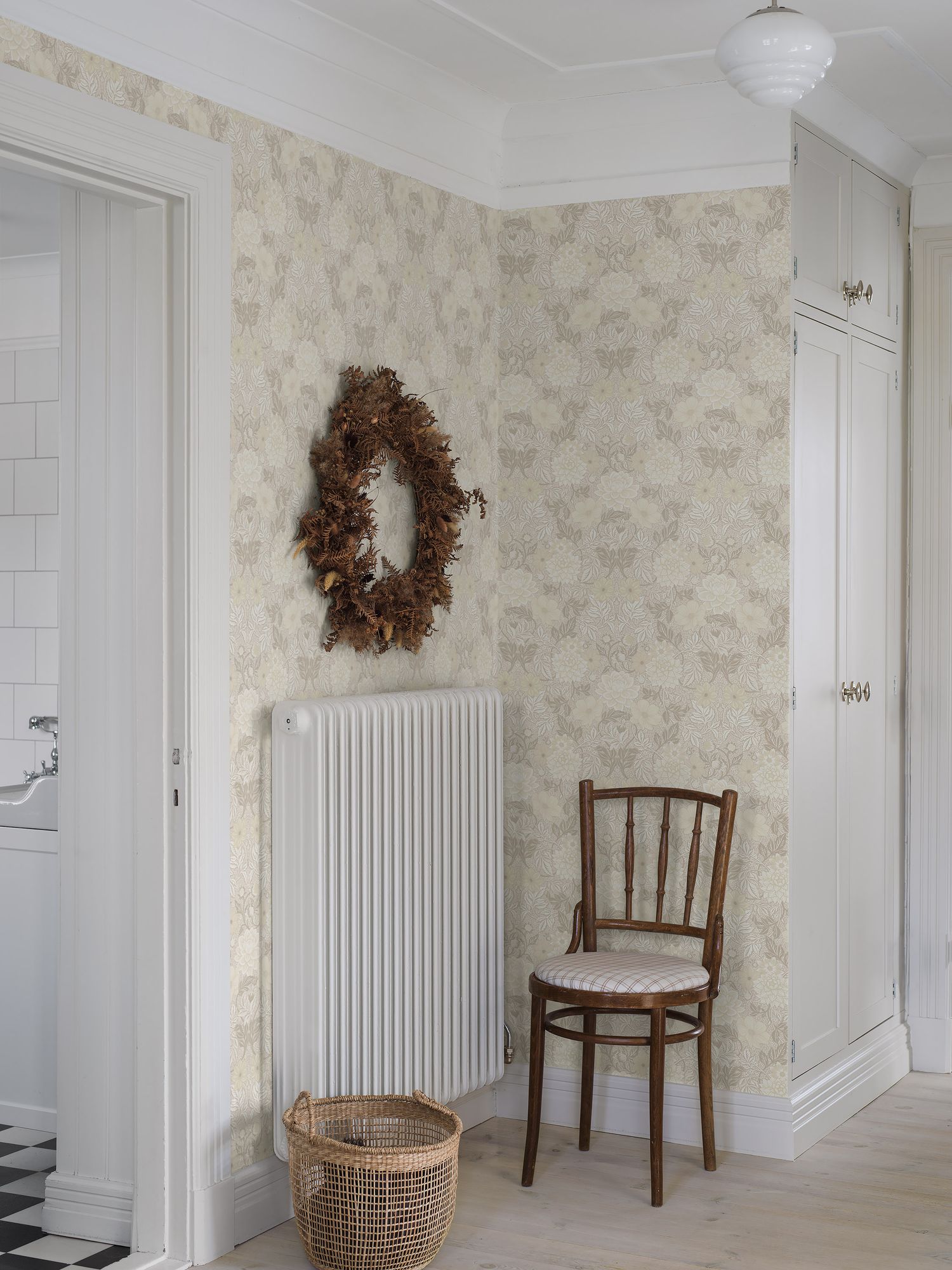 Dahlia Garden Light Beige and White Falsterbo III Wallpaper by Boråstapeter
