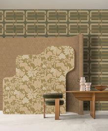 76932956 Matjara Kaki/Doré Tressora Wallpaper by Casamance