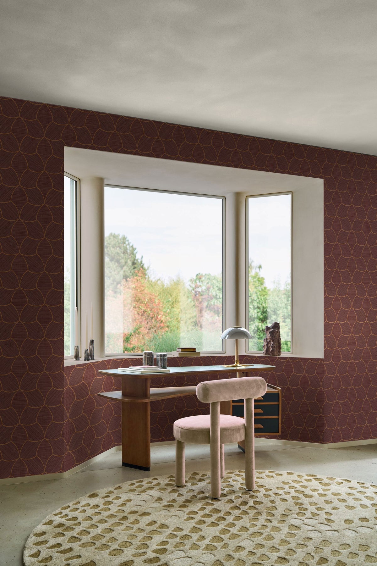 Tressana Pourpre/Cuivré Tressora Wallpaper by Casamance