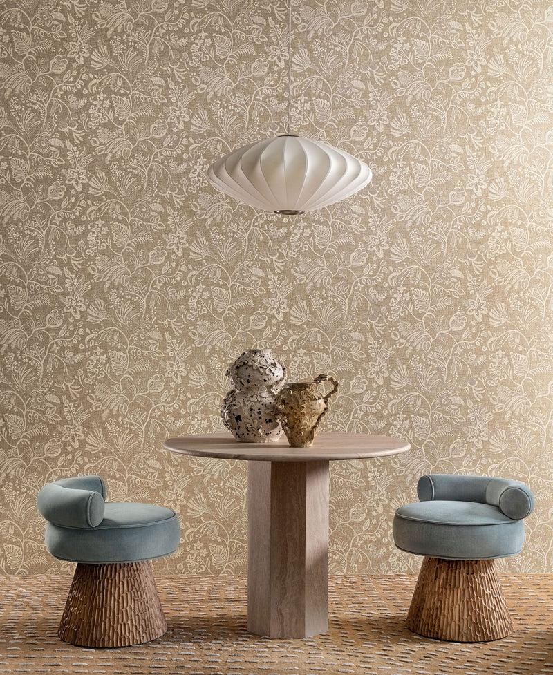 76960406 Pastel Tabac Broderies Wallpaper by Casamance