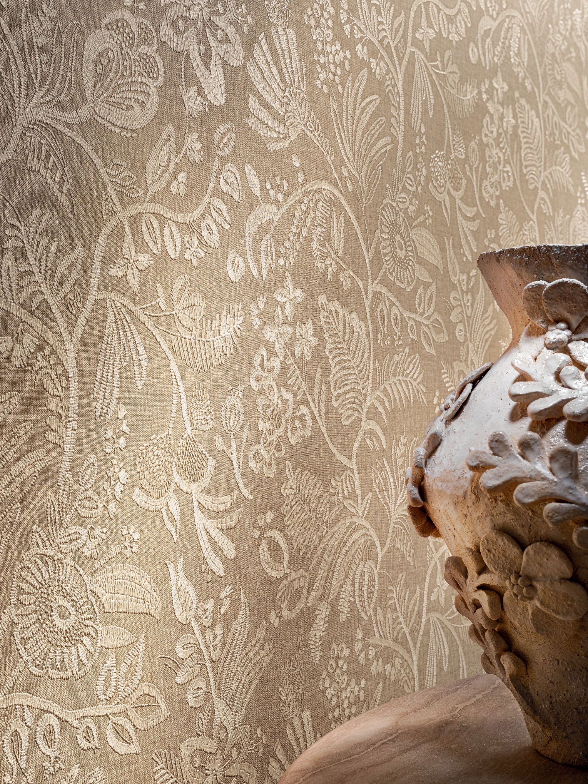 76960406 Pastel Tabac Broderies Wallpaper by Casamance