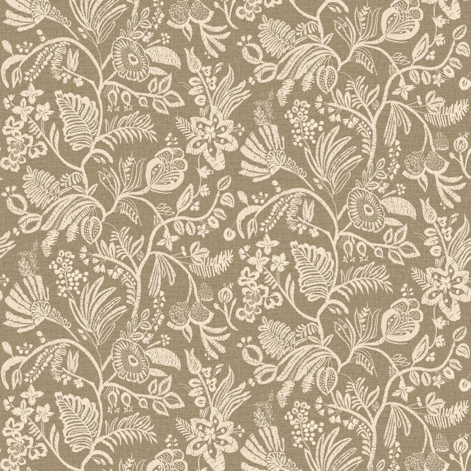 76960916 Pastel Kaki Clair Broderies Wallpaper by Casamance