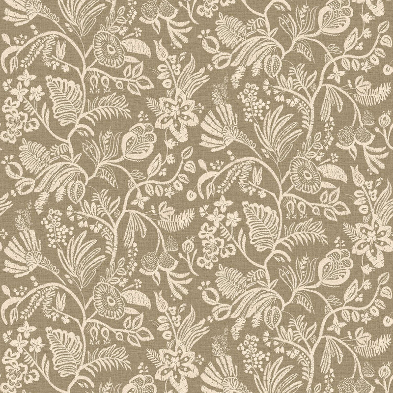 76960916 Pastel Kaki Clair Broderies Wallpaper by Casamance