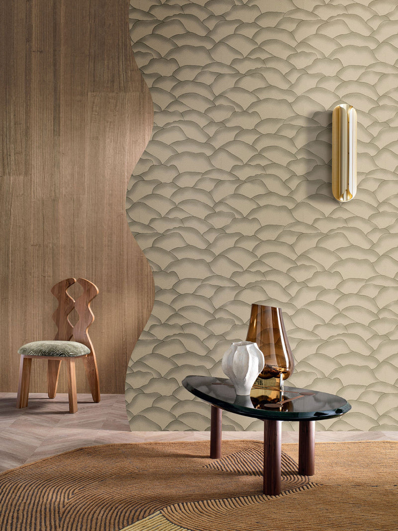 76971630 Ondula Kaki Broderies Wallpaper by Casamance