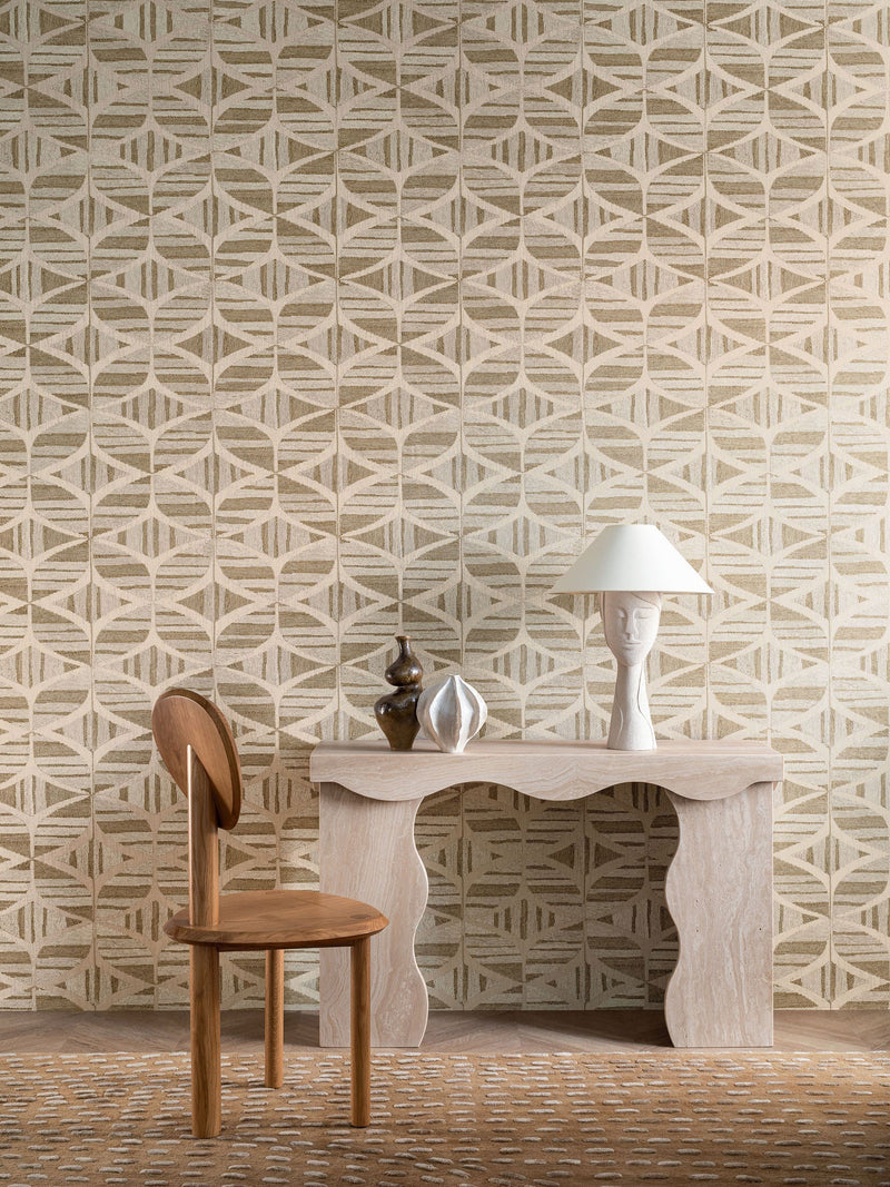 76982344 Filandra Lin/Kaki Broderies Wallpaper by Casamance
