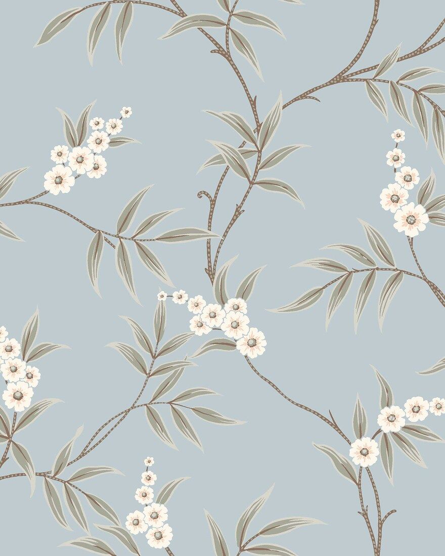 7762 Floral Tree Light Blue and Green Adorn Wallpaper by Boråstapeter