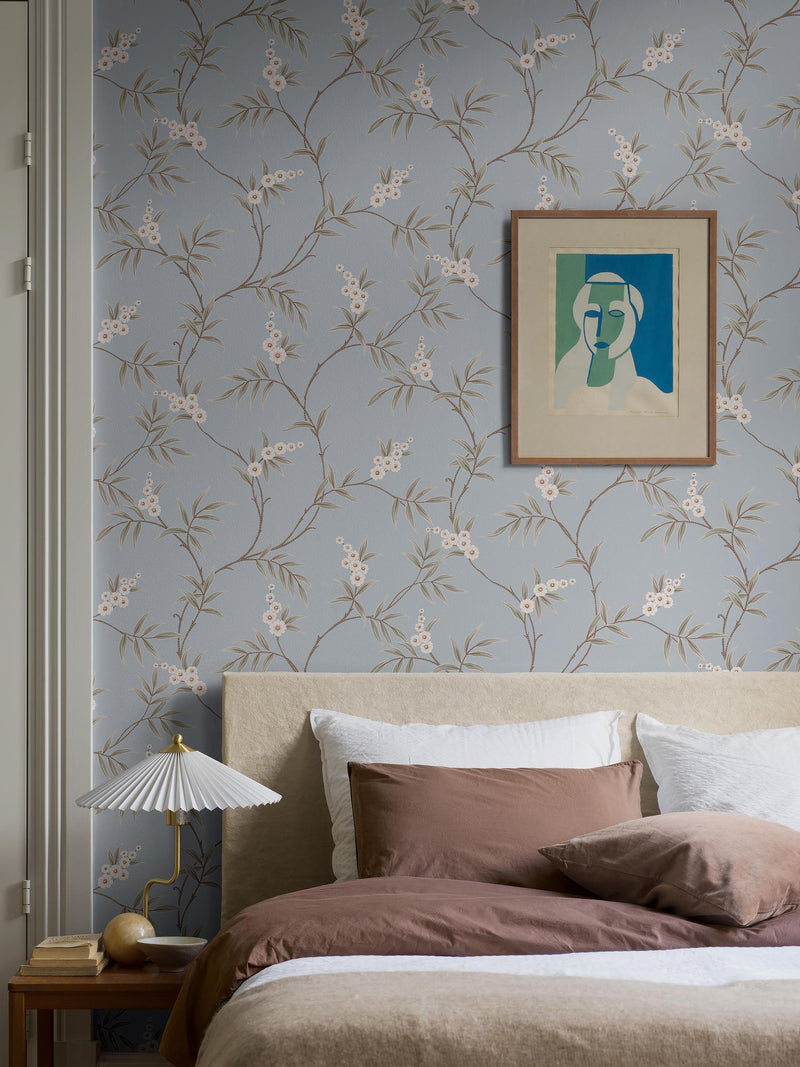 7762 Floral Tree Light Blue and Green Adorn Wallpaper by Boråstapeter