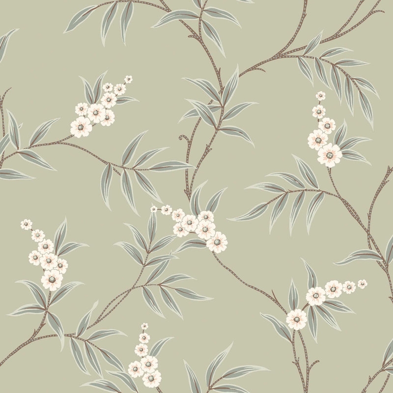 7763 Floral Tree Light Green and White Adorn Wallpaper by Boråstapeter