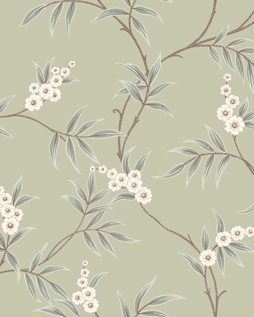7763 Floral Tree Light Green and White Adorn Wallpaper by Boråstapeter