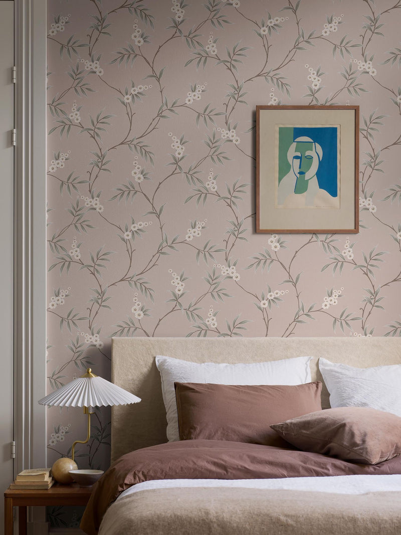 7764 Floral Tree Light Pink and Green Adorn Wallpaper by Boråstapeter