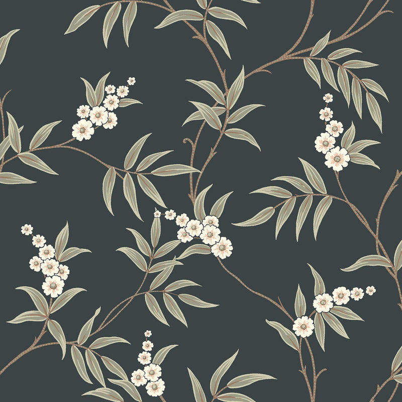 7765 Floral Tree Black and Green Adorn Wallpaper by Boråstapeter