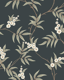 7765 Floral Tree Black and Green Adorn Wallpaper by Boråstapeter