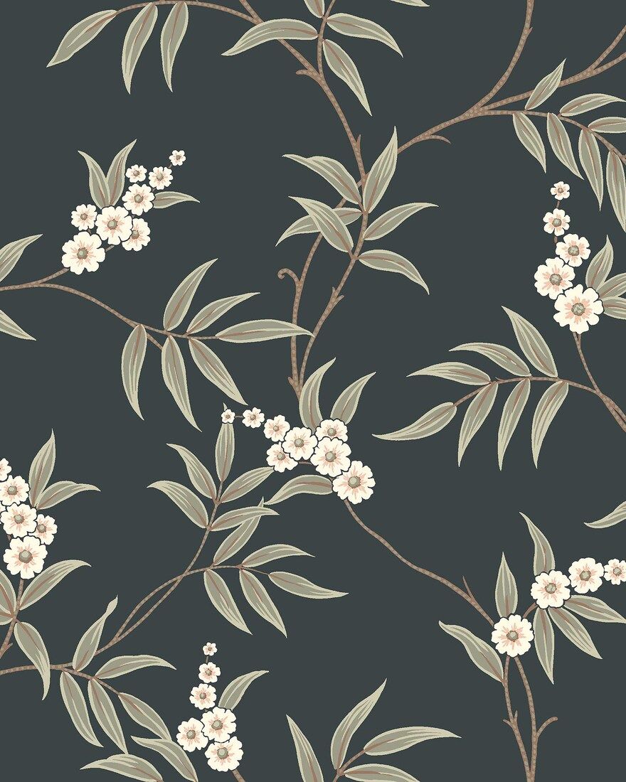 7765 Floral Tree Black and Green Adorn Wallpaper by Boråstapeter