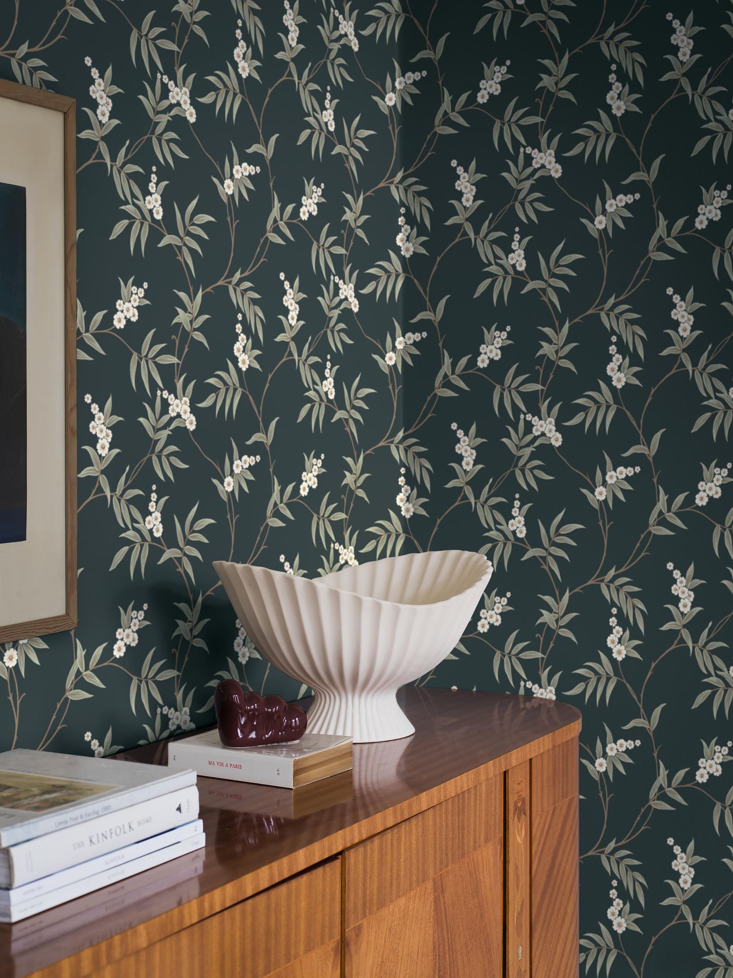7765 Floral Tree Black and Green Adorn Wallpaper by Boråstapeter