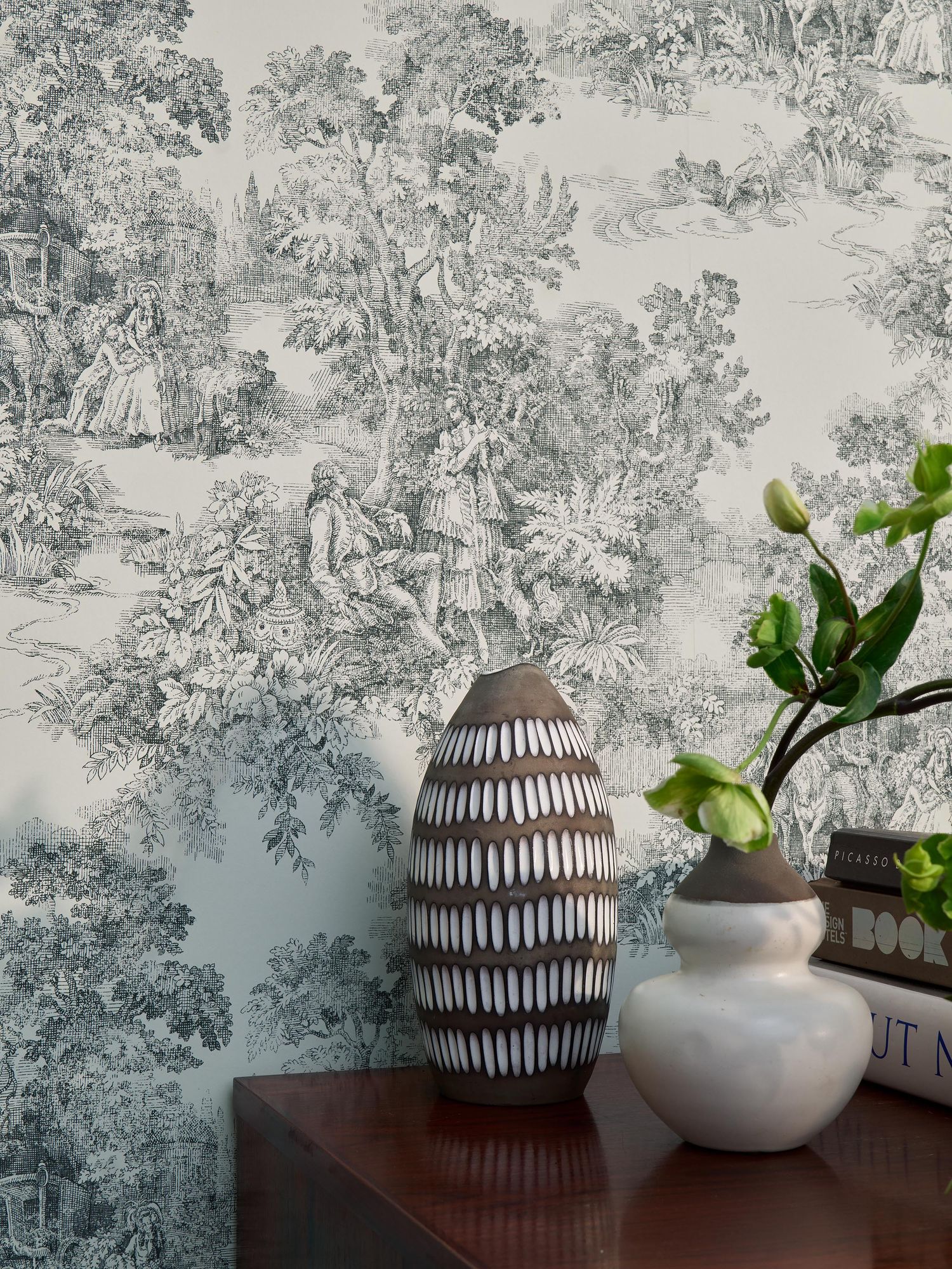 7766 Toile de Jouy Black and Beige Adorn Wallpaper by Boråstapeter