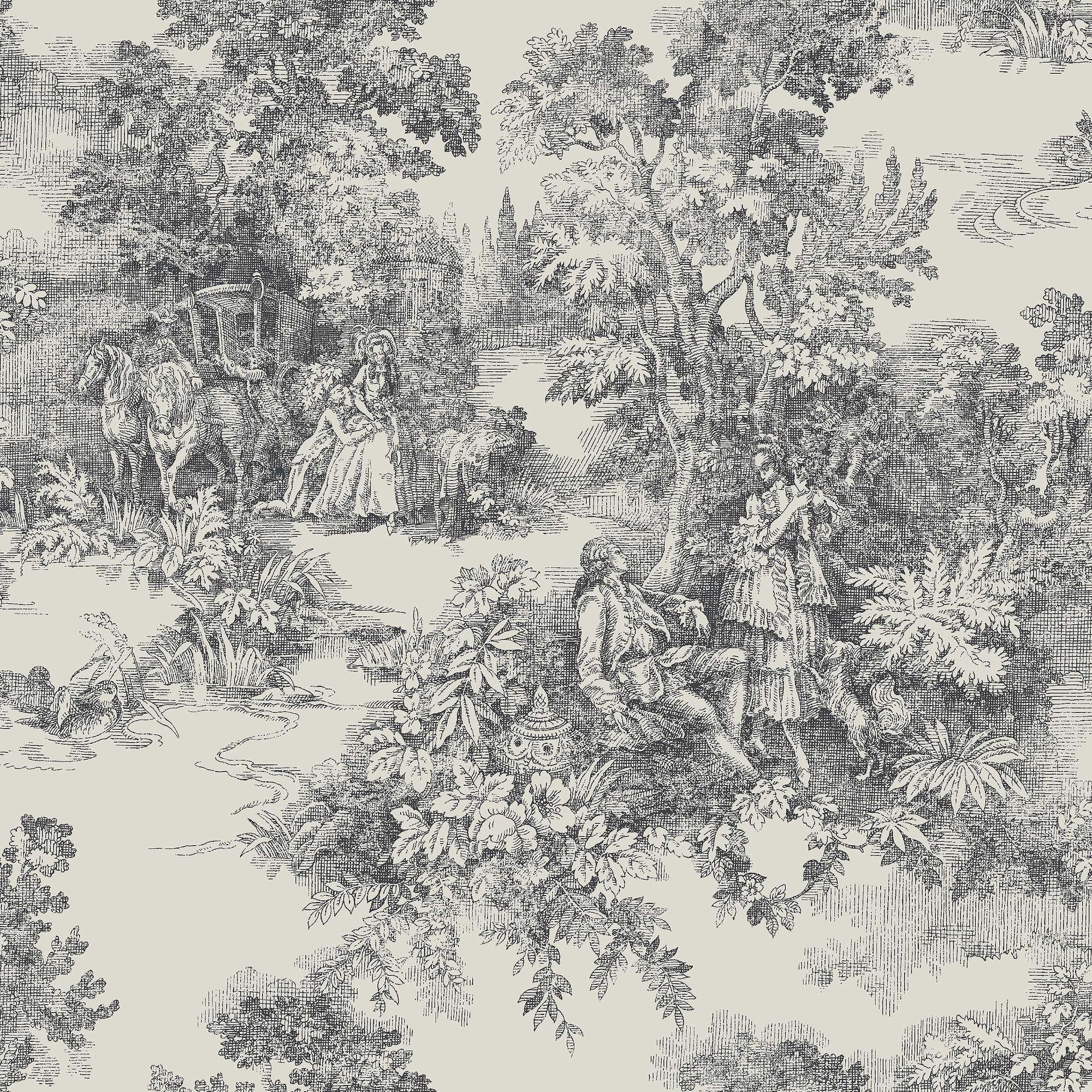 7766 Toile de Jouy Black and Beige Adorn Wallpaper by Boråstapeter