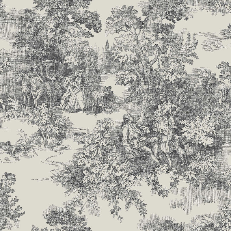 7766 Toile de Jouy Black and Beige Adorn Wallpaper by Boråstapeter