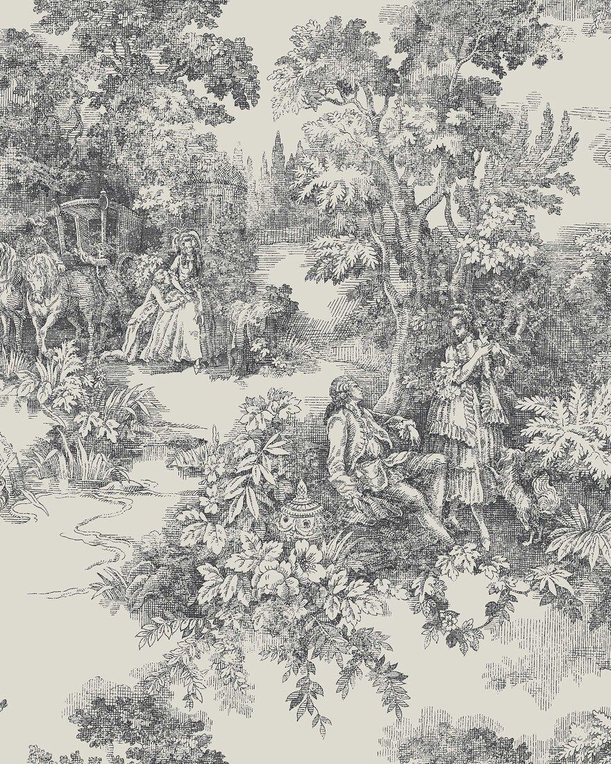 7766 Toile de Jouy Black and Beige Adorn Wallpaper by Boråstapeter