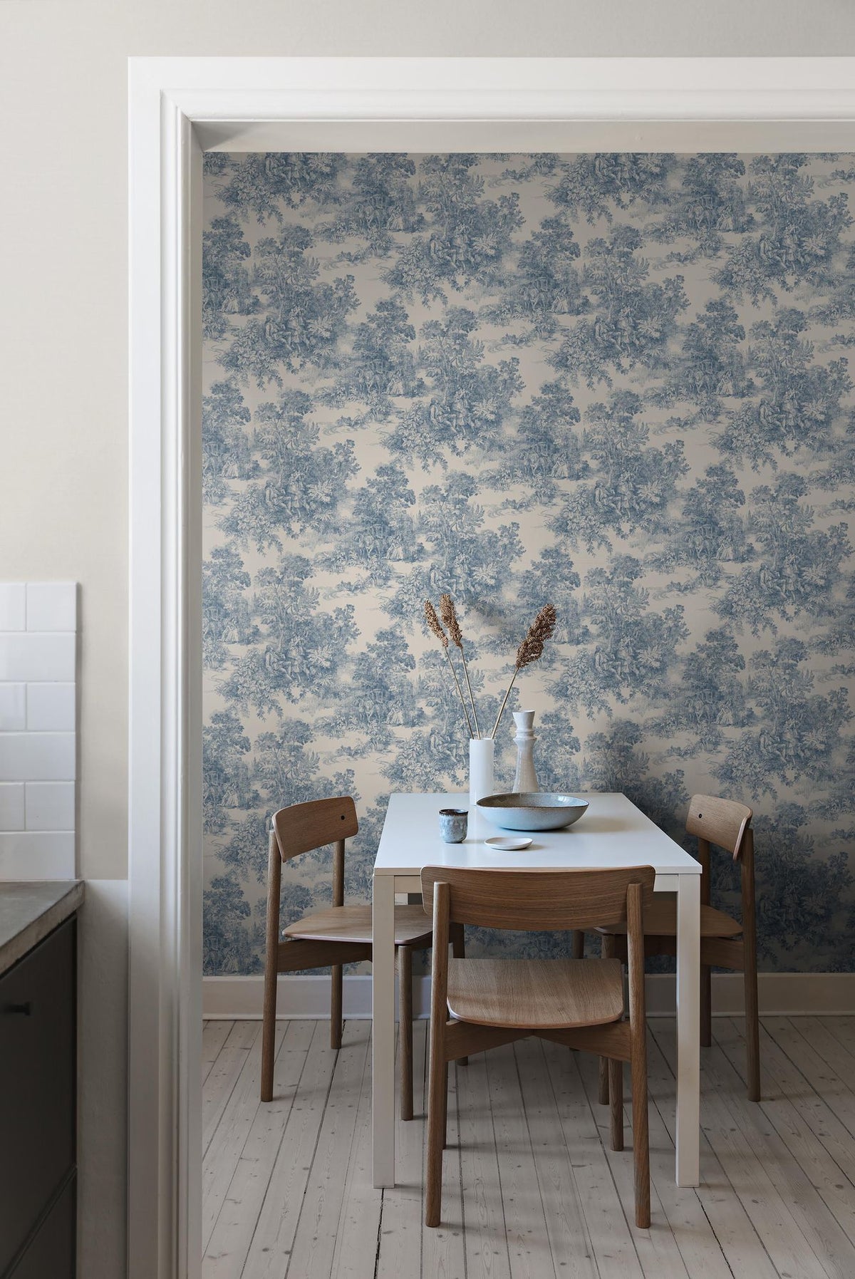 7767 Toile de Jouy Light Blue and Beige Adorn Wallpaper by Boråstapeter