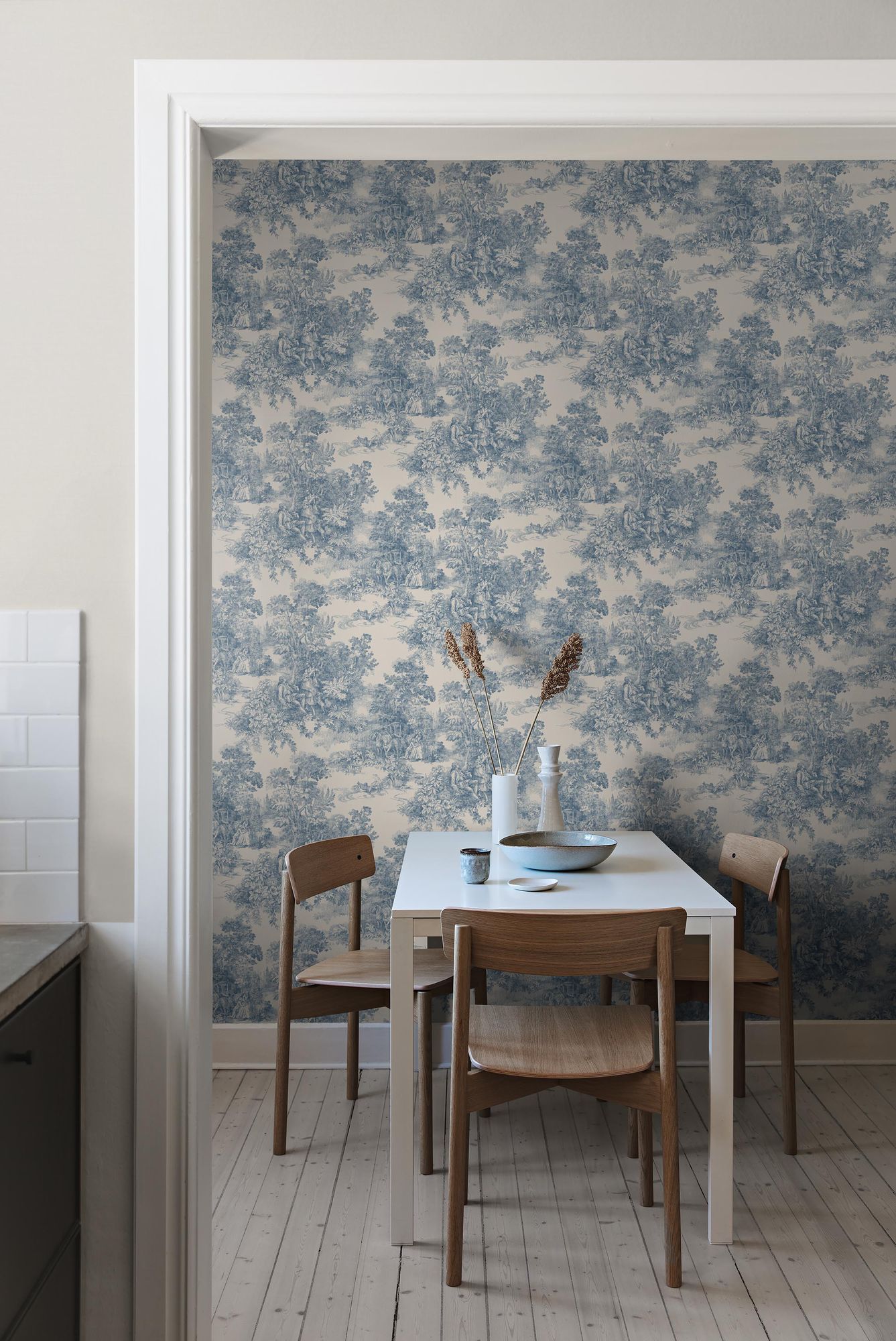 7767 Toile de Jouy Light Blue and Beige Adorn Wallpaper by Boråstapeter