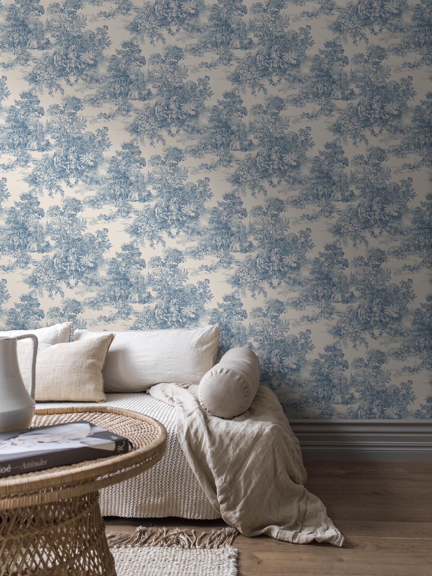 7767 Toile de Jouy Light Blue and Beige Adorn Wallpaper by Boråstapeter
