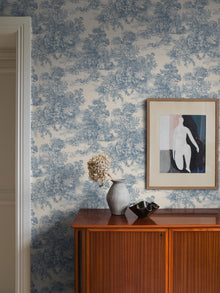 7767 Toile de Jouy Light Blue and Beige Adorn Wallpaper by Boråstapeter